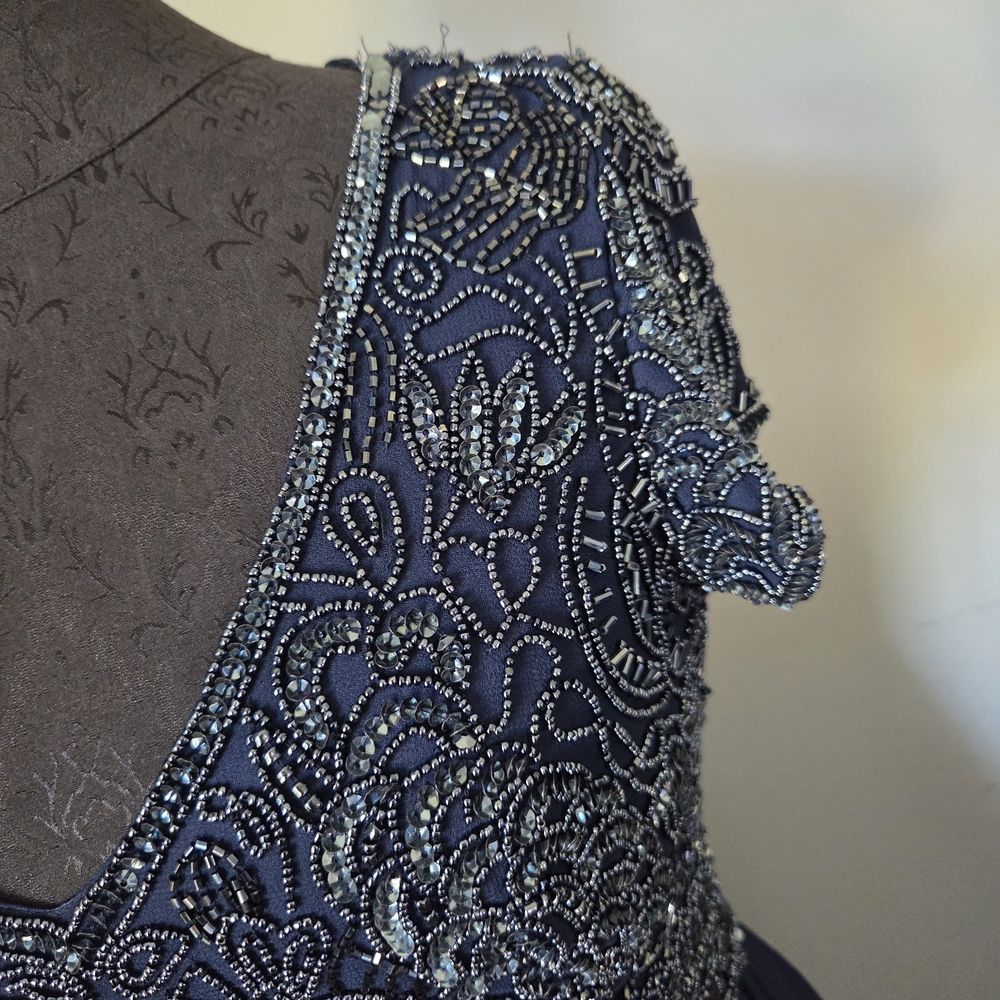 Adrianna Papell Navy Beaded Maxi Dress - Picture 3 of 15